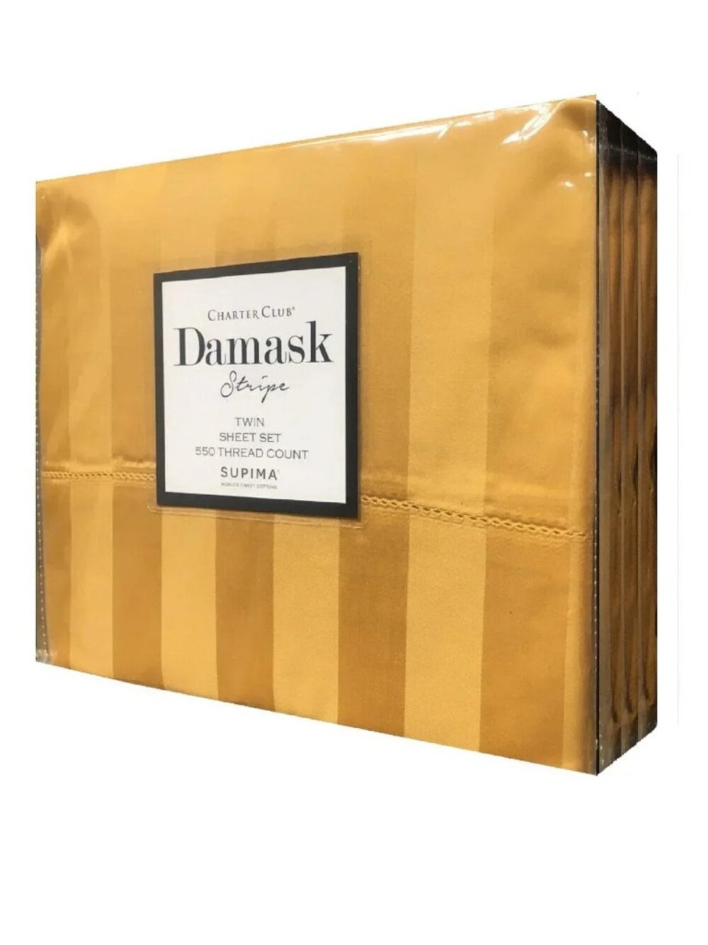 new SAFFRON STRIPE Charter Club Damask 550 TC 100% Cotton TWIN Sheet Set